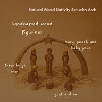 Rustic Wood Nativity Tabletop Scene, Seasonal Home Decor, Collectible Wood Figurines, Christmas, Religious, Catholic Home, Christian, Jesus Manger Scene, Holy Family, Star Arch, Set of 9