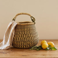 African Wicker Basket, Checkered, 16 Inch Wide