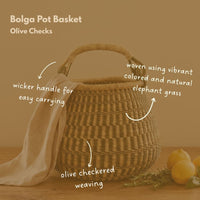 African Wicker Basket, Checkered, 16 Inch Wide