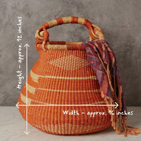 Boho Pot Shape Picnic Basket, Home & Kitchen Decor, Wicker Basket, Living Room Basket, Harvesting, Foraging, Gathering, Fruit Storage, Woven, 16" Wide