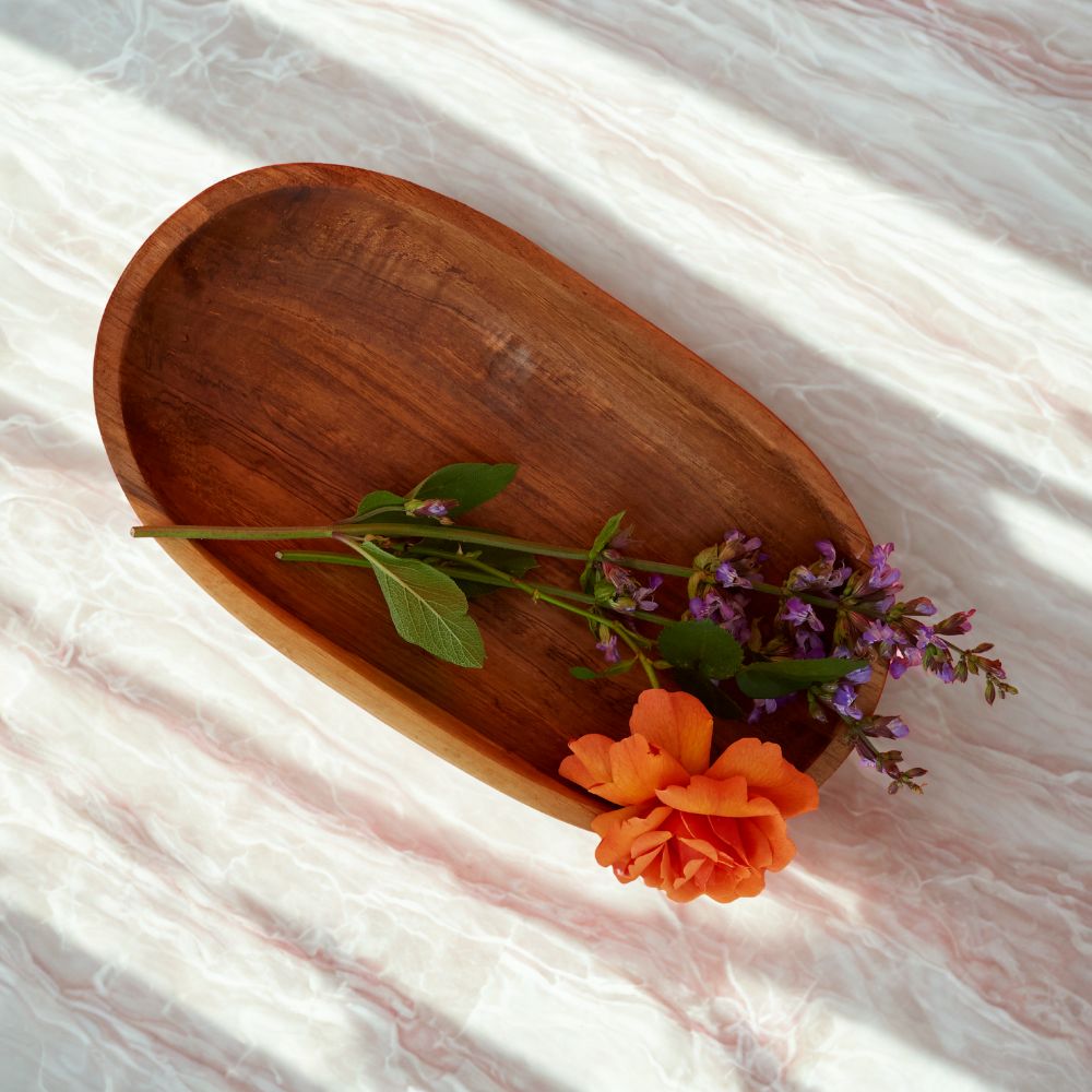Wooden Salad Bowl - Oval, 13" | Serving Bowl for Salads and Pasta | Fruit Bowl for Kitchen Countertop | Decorative Centerpiece Dough Bowl | Raw Olive Wood Grain, Rustic, Hand Carved, African