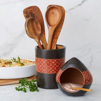 Black Rust Flower Terracotta Utensil Holder Salt Cellar Set
