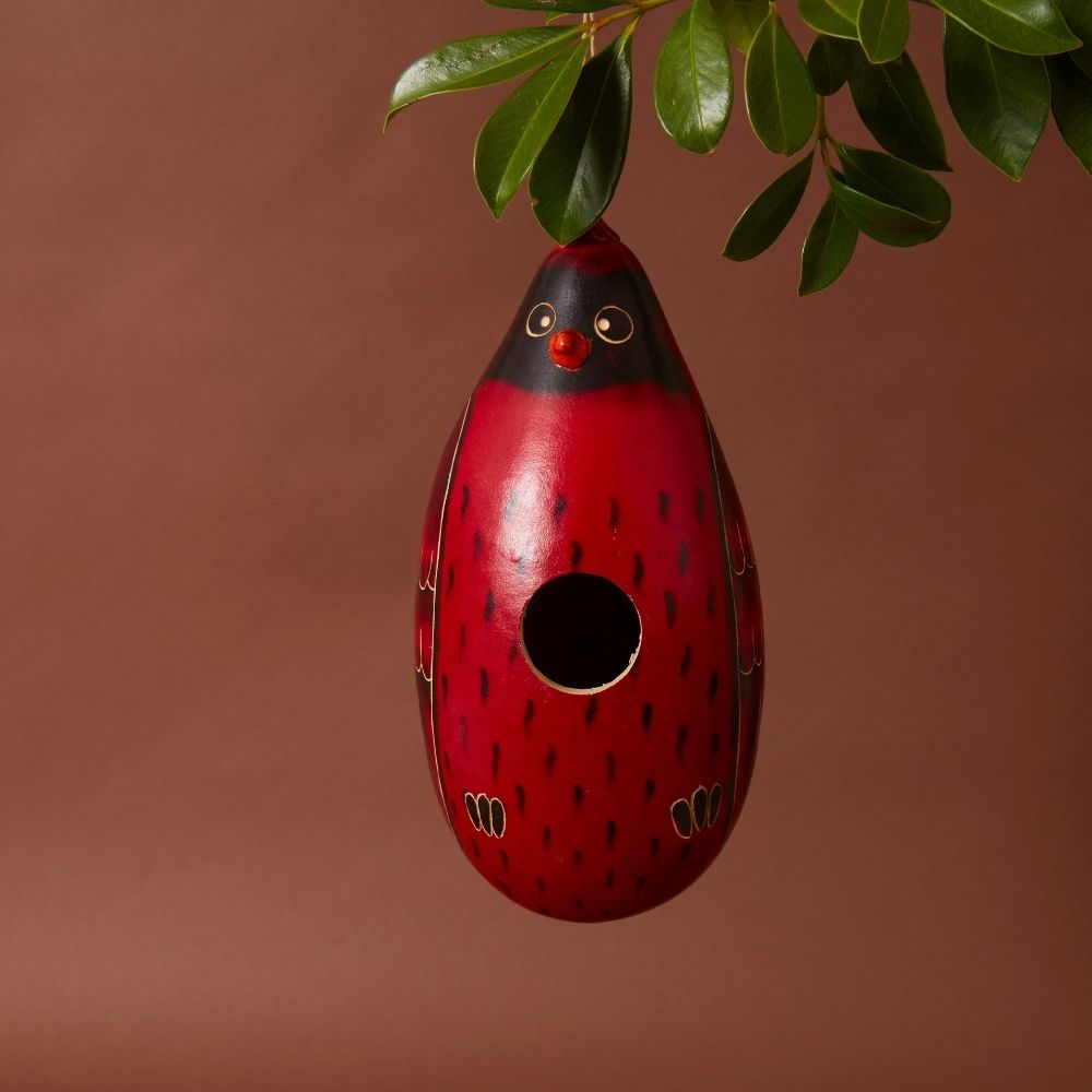 Peru Hand Carved Cardinal Gourd cheapest Bird House