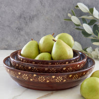 12 inch Brass Inlay Wood Serving Bowl Set
