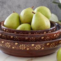 12 inch Brass Inlay Wood Serving Bowl Set
