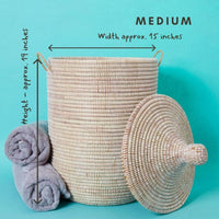 White Decorative Woven Wicker Basket Hamper - Organize Laundry, Toys, Blankets, Pillows, Clothes, Towels - Storage Bins for Home, Baby Nursery, Living Room, Bedroom, Bathroom