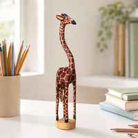 Wooden Standing Giraffe Painted Sculptures for Office