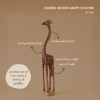 Wooden Standing Giraffe Painted Sculptures for Office
