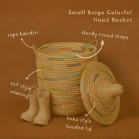 Small Decorative Wicker Basket with Hood Lid, 12" Wide, 14" Tall