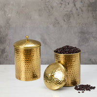Gold Brass Canister for Coffee Tea Sugar Flour, Small Food Storage Container, Kitchen Countertop Decor, Kitchen Storage, Hand Hammered