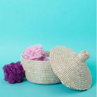 Small Decorative Shelf Basket with Lid, 10-12" Wide