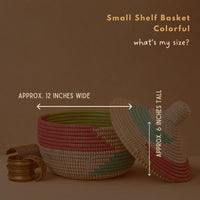 Small Decorative Shelf Basket with Lid, 10-12" Wide