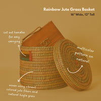 Large Colorful Storage Baskets with Lids, Rainbow Color Jute Wicker