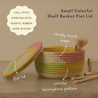 Small Decorative Shelf Basket with Lid, 10-12" Wide