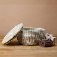 Small Decorative Shelf Basket with Lid, 10-12" Wide