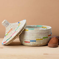 Small Decorative Shelf Basket with Lid, 10-12" Wide