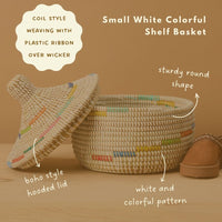 Small Decorative Shelf Basket with Lid, 10-12" Wide