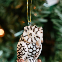 Mini Tagua Ivory Owl Branch Ornament