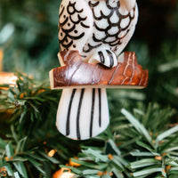 Mini Tagua Ivory Owl Branch Ornament