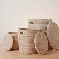 White Wicker Baskets with Flat Lids
