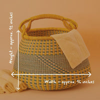 Boho Pot Shape Picnic Basket, Home & Kitchen Decor, Wicker Basket, Living Room Basket, Harvesting, Foraging, Gathering, Fruit Storage, Woven, 16" Wide