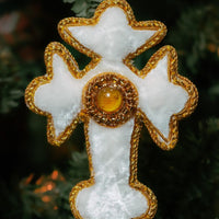 White Zardozi Cross Ornament