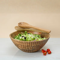 Wooden Salad Bowl with Honeycomb Texture Pattern