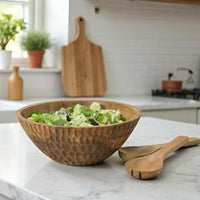 Wooden Salad Bowl with Honeycomb Texture Pattern