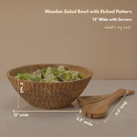 Wooden Salad Bowl with Honeycomb Texture Pattern