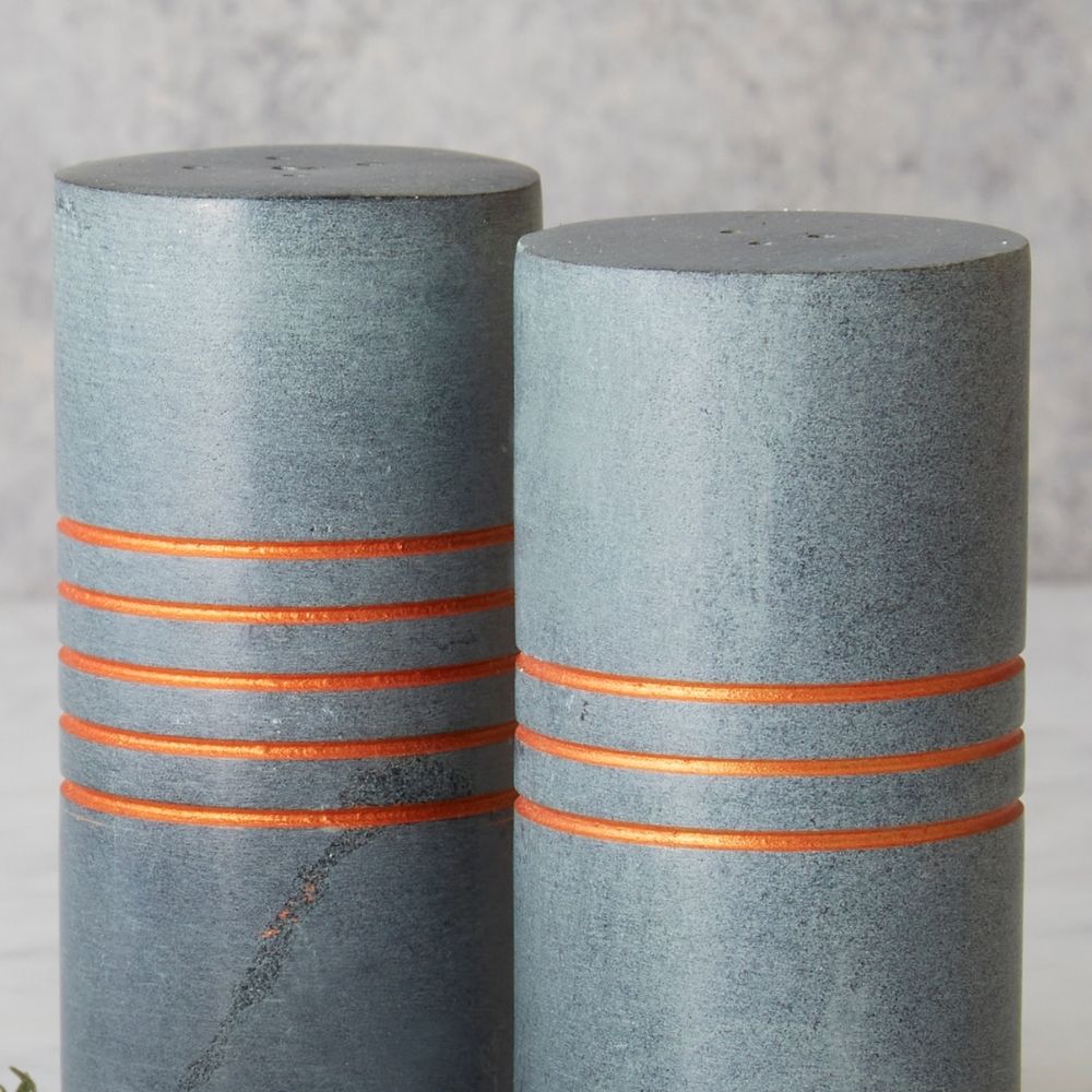 Copper Stripes Gray Stone Salt Pepper Shakers