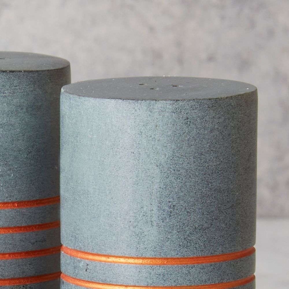 Copper Stripes Gray Stone Salt Pepper Shakers