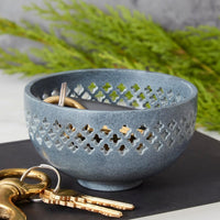 Lattice Gray Stone Keys Paper Clips Ring Dish