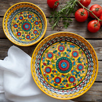 Ceramic Palestine Yellow Floral Round Dish Set
