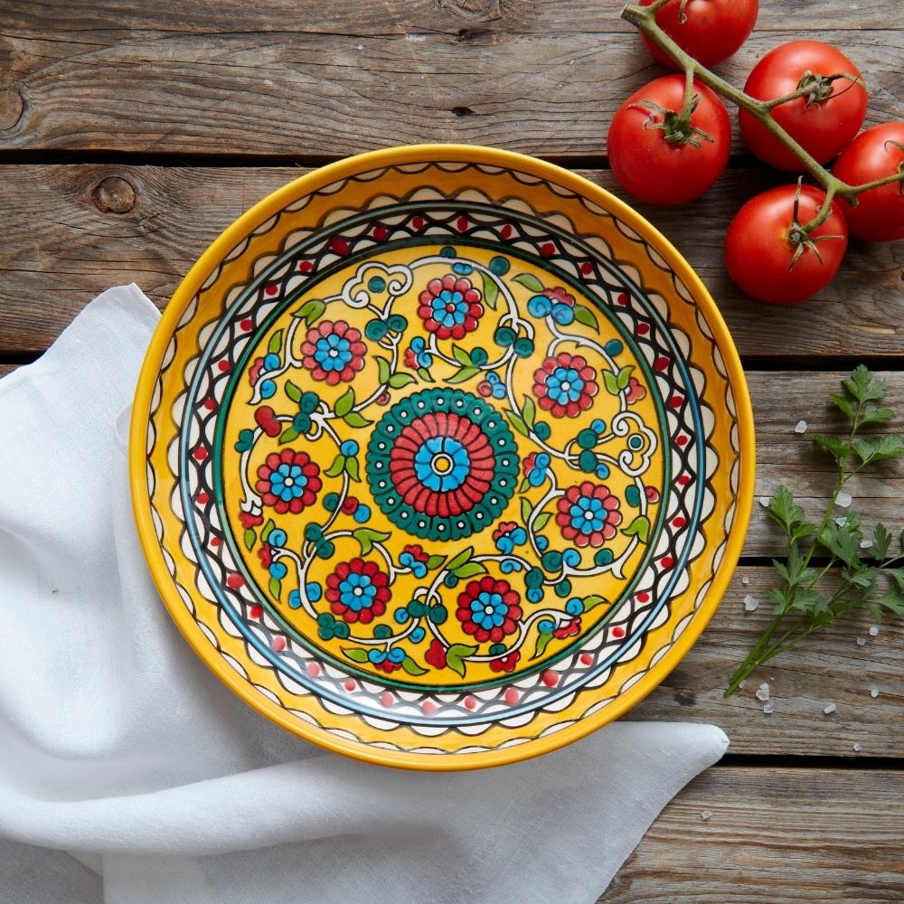 Ceramic Palestine Yellow Floral Round Dish Set