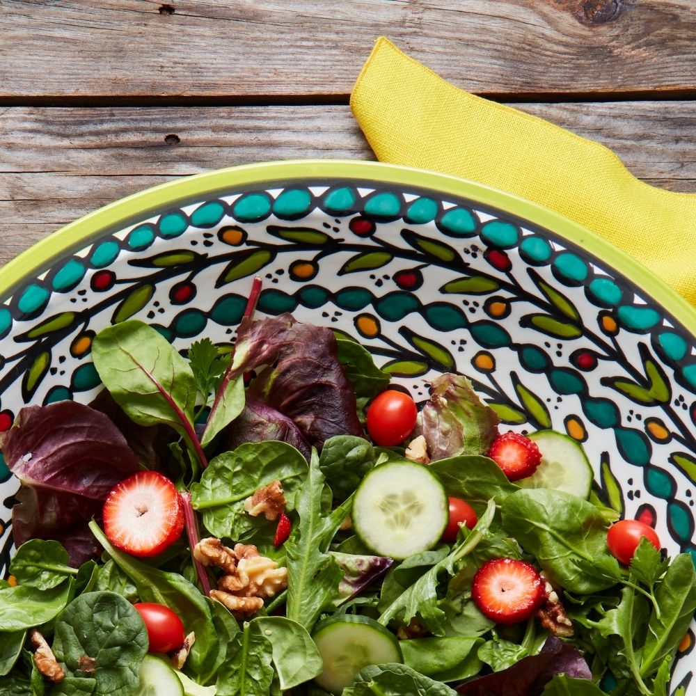 Ceramic Palestine Green Colorful Vine Jumbo Bowl