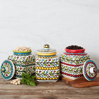Ceramic Large Palestine Green Colorful Vine Canister