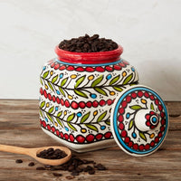 Ceramic Large Palestine Red Colorful Vine Canister