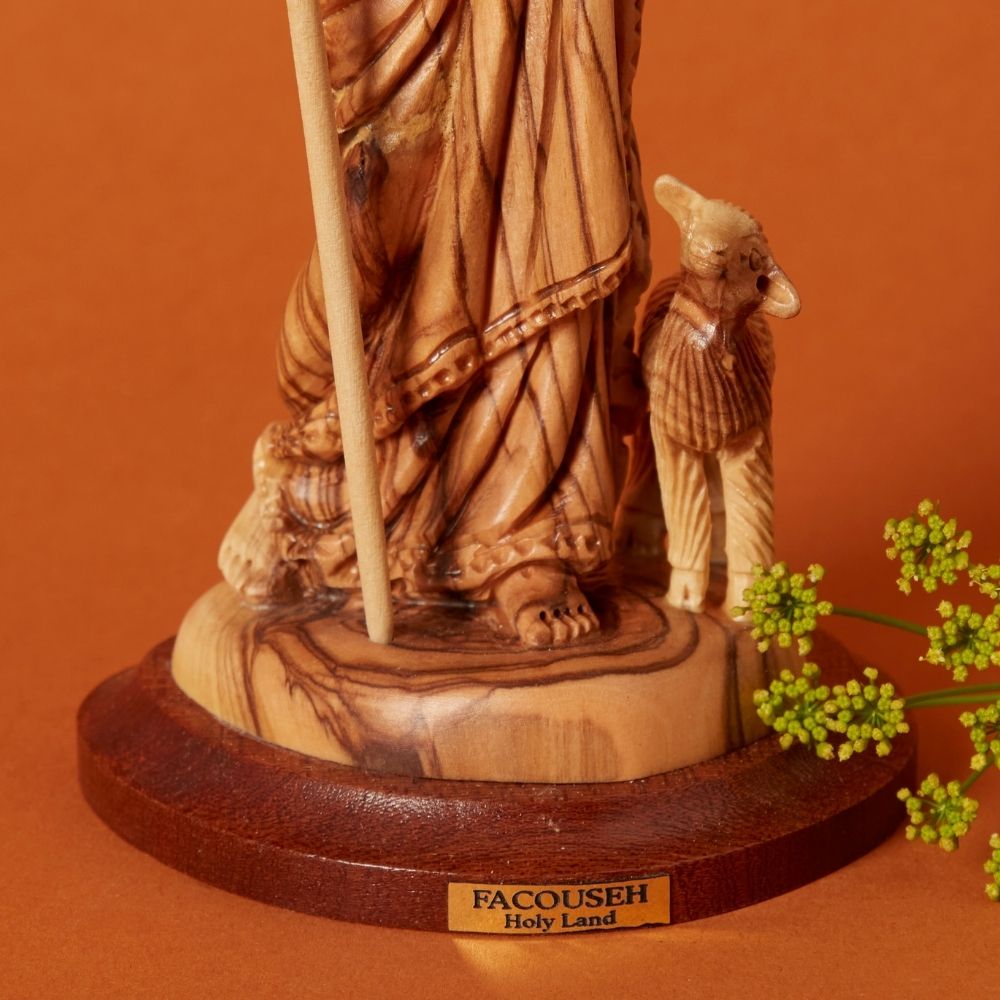 Palestine Medium Hand Carved Olive Wood Good Sheperd Statue