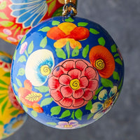 Spring Floral Paper Mache Ball Ornament Set of 3