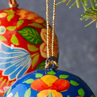 Spring Floral Paper Mache Ball Ornament Set of 3