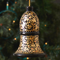 Gold Mistletoe Bell Ornament Set of 2