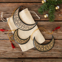 Gold Mistletoe Moon Ornament Set of 3