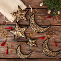 Gold Mistletoe Moon Ornament Set of 3