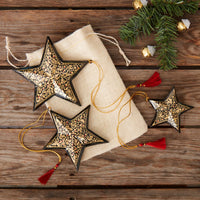 Gold Mistletoe Star Ornament Set of 3