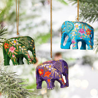 Floral Elephant Ornament Set of 3
