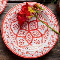 Gray Arabesque Serving Platter Red Plates Set