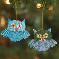 Quilled Paper Christmas Owl Ornament Set of 2