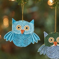 Quilled Paper Christmas Owl Ornament Set of 2