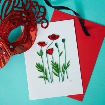 Quilled Paper Red Poppies Greeting Card