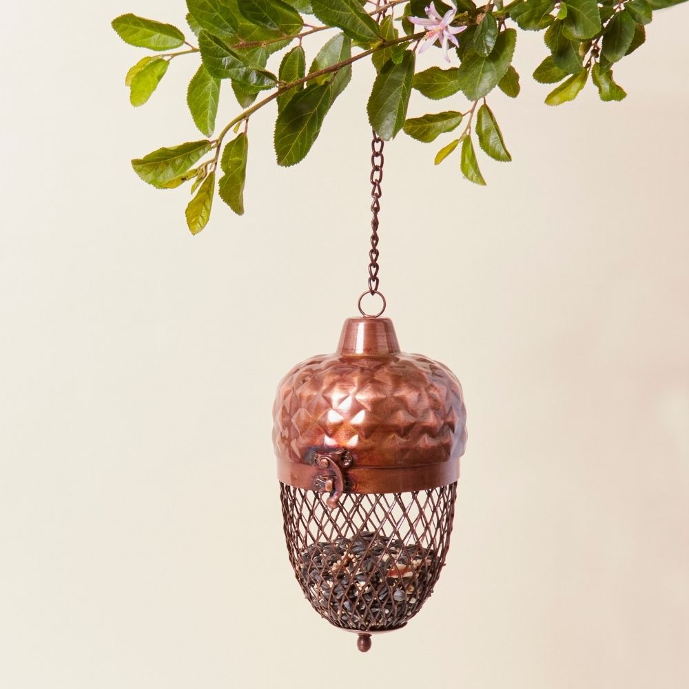 India buy Recycled Metal Hanging Acorn Shape Large Bird Seed Feeder